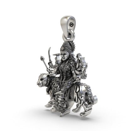 925 Silver Durga Maa Pendant | Tiger Vahana & Trishul – Shukan Jewellers
