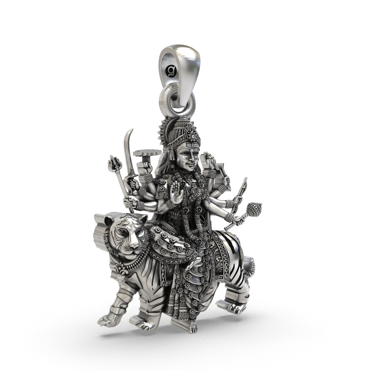 925 Silver Durga Maa Pendant | Tiger Vahana & Trishul – Shukan Jewellers