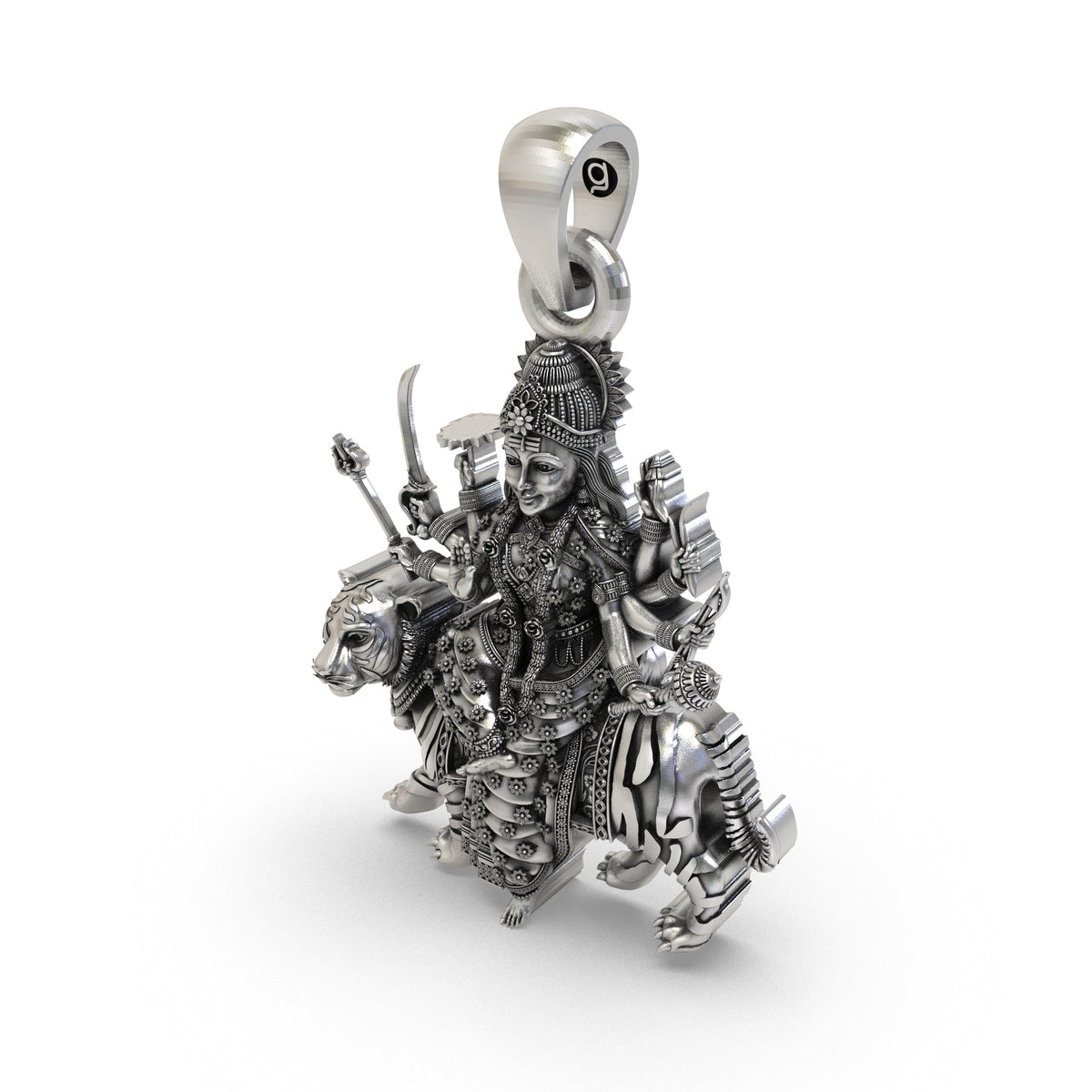 925 Silver Durga Maa Pendant | Tiger Vahana & Trishul – Shukan Jewellers