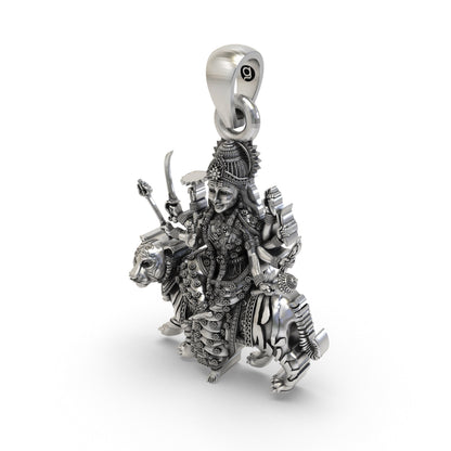 925 Silver Durga Maa Pendant | Tiger Vahana & Trishul – Shukan Jewellers