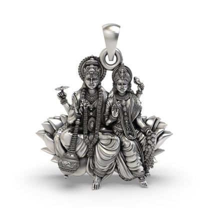 925 Silver Lakshmi Narayan Pendant | Vishnu & Lakshmi – Shukan Jewellers