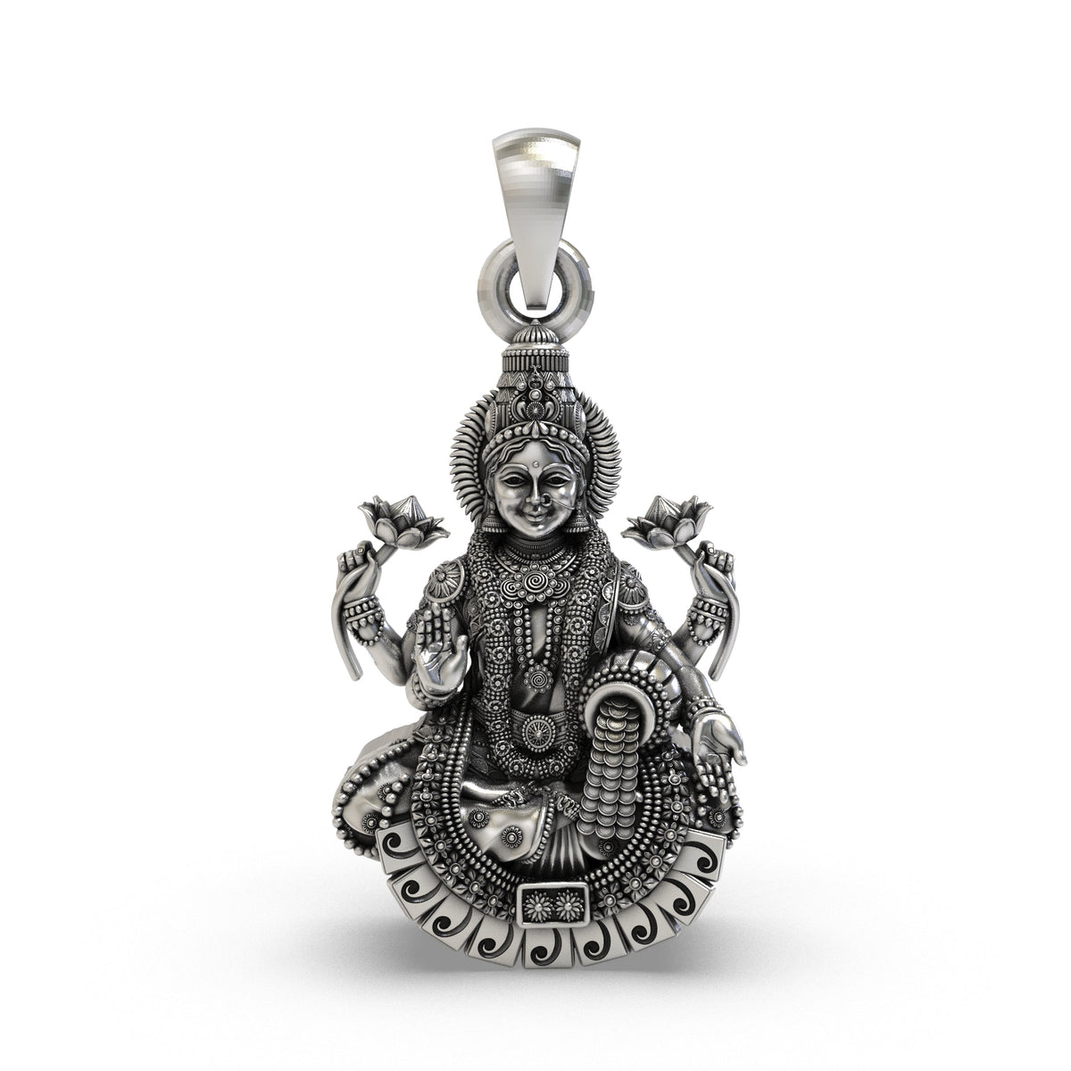 925 Silver Lakshmi Maa Pendant | Four-Armed Goddess on Lotus – Shukan Jewellers