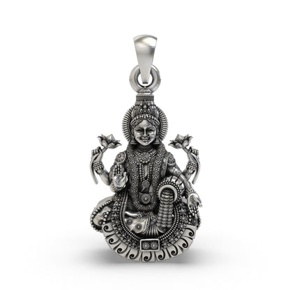 925 Silver Lakshmi Maa Pendant | Four-Armed Goddess on Lotus – Shukan Jewellers