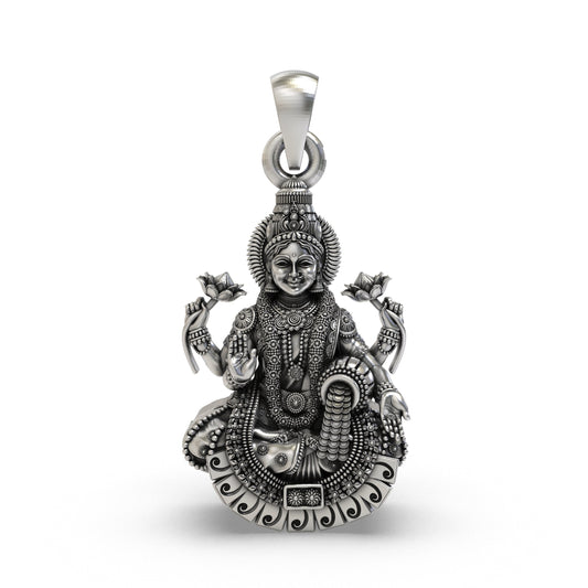925 Silver Lakshmi Maa Pendant | Four-Armed Goddess on Lotus – Shukan Jewellers