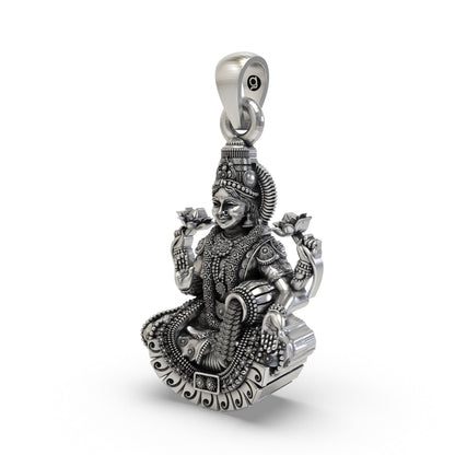 925 Silver Lakshmi Maa Pendant | Four-Armed Goddess on Lotus – Shukan Jewellers