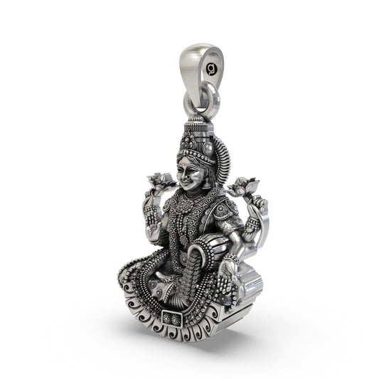 925 Silver Lakshmi Maa Pendant | Four-Armed Goddess on Lotus – Shukan Jewellers