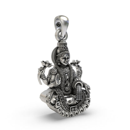 925 Silver Lakshmi Maa Pendant | Four-Armed Goddess on Lotus – Shukan Jewellers