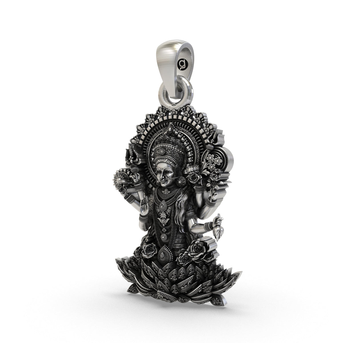 925 Silver Lakshmi Maa Pendant | Multi-Armed Goddess on Lotus – Shukan Jewellers