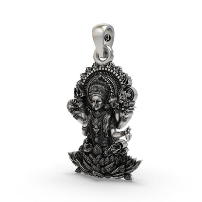 925 Silver Lakshmi Maa Pendant | Multi-Armed Goddess on Lotus – Shukan Jewellers