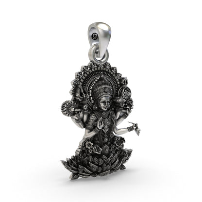 925 Silver Lakshmi Maa Pendant | Multi-Armed Goddess on Lotus – Shukan Jewellers