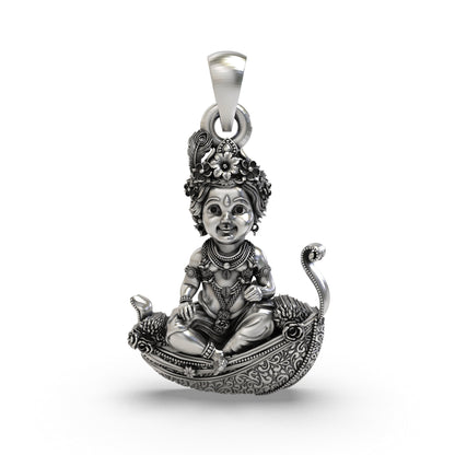 925 Silver Bal Krishna Pendant | Laddu Gopal on Peepal Leaf – Shukan Jewellers