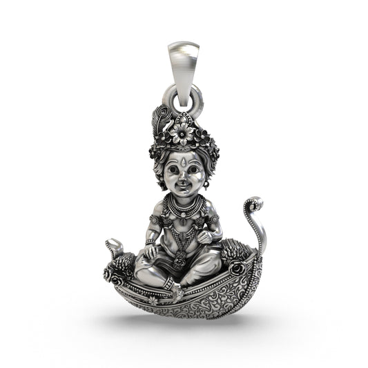 925 Silver Bal Krishna Pendant | Laddu Gopal on Peepal Leaf – Shukan Jewellers