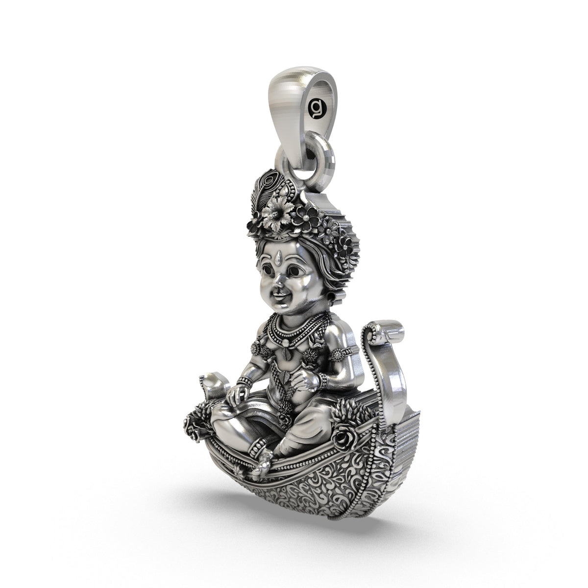 925 Silver Bal Krishna Pendant | Laddu Gopal on Peepal Leaf – Shukan Jewellers