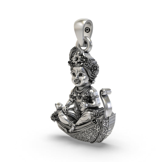 925 Silver Bal Krishna Pendant | Laddu Gopal on Peepal Leaf – Shukan Jewellers