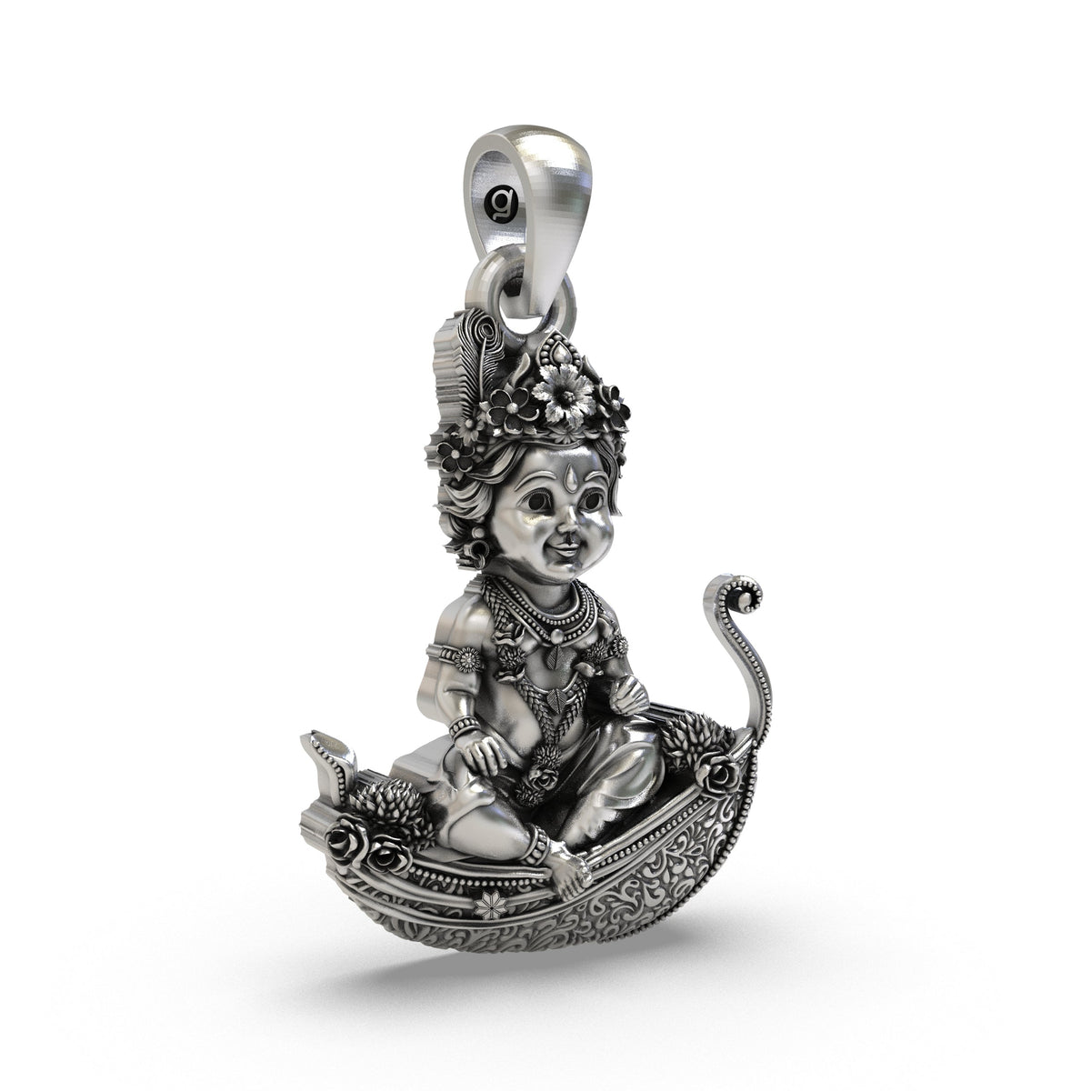 925 Silver Bal Krishna Pendant | Laddu Gopal on Peepal Leaf – Shukan Jewellers