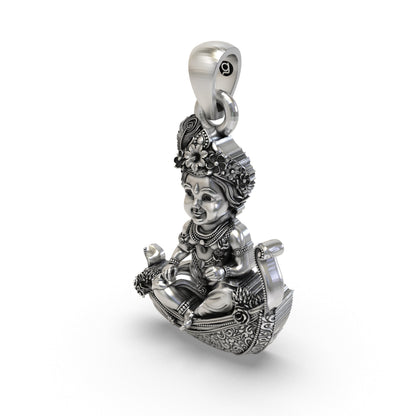 925 Silver Bal Krishna Pendant | Laddu Gopal on Peepal Leaf – Shukan Jewellers