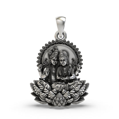 925 Silver Lakshmi Narayan Pendant | Vishnu & Lakshmi on Lotus – Shukan Jewellers