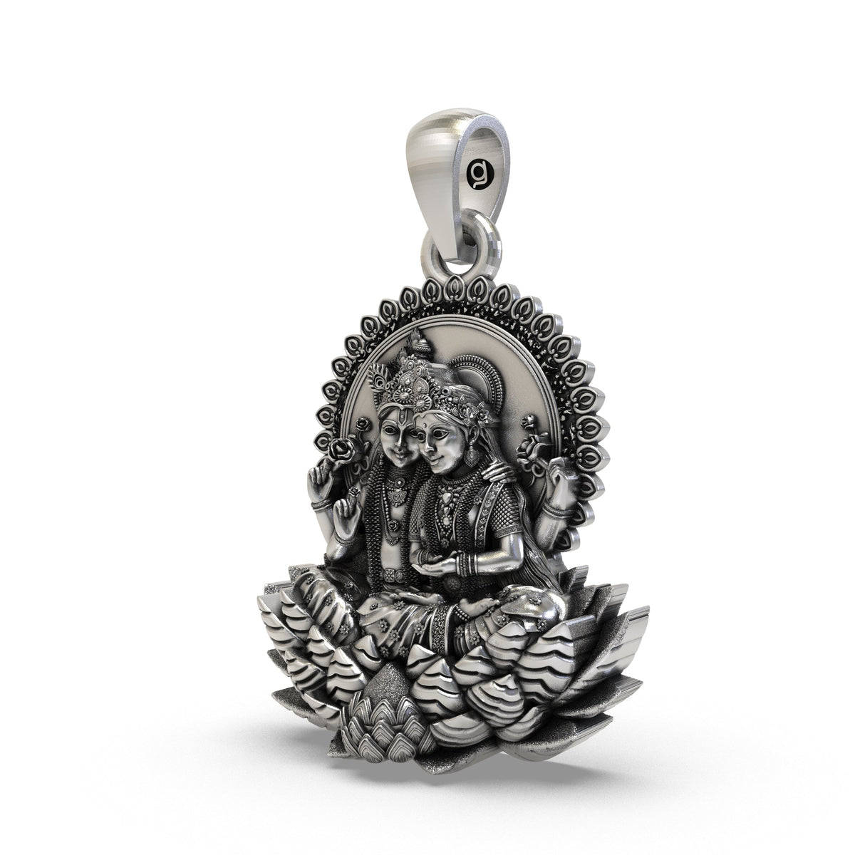 925 Silver Lakshmi Narayan Pendant | Vishnu & Lakshmi on Lotus – Shukan Jewellers