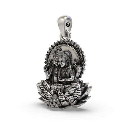 925 Silver Lakshmi Narayan Pendant | Vishnu & Lakshmi on Lotus – Shukan Jewellers
