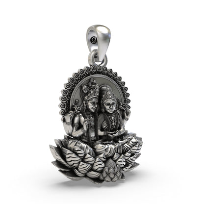 925 Silver Lakshmi Narayan Pendant | Vishnu & Lakshmi on Lotus – Shukan Jewellers