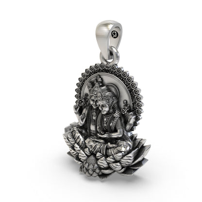 925 Silver Lakshmi Narayan Pendant | Vishnu & Lakshmi on Lotus – Shukan Jewellers