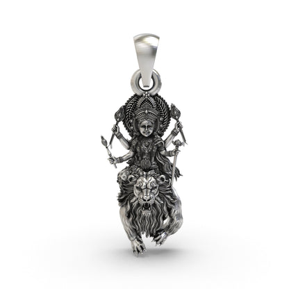 925 Silver Durga Maa Pendant | Simhavahini Lion & Navdurga – Shukan Jewellers