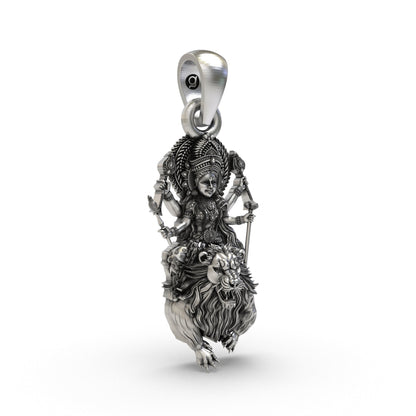 925 Silver Durga Maa Pendant | Simhavahini Lion & Navdurga – Shukan Jewellers