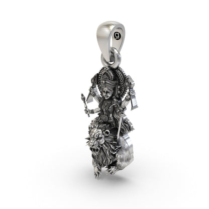 925 Silver Durga Maa Pendant | Simhavahini Lion & Navdurga – Shukan Jewellers