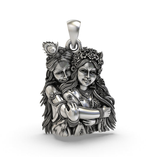925 Silver Radha Krishna Embrace Pendant | Divine Love – Shukan Jewellers