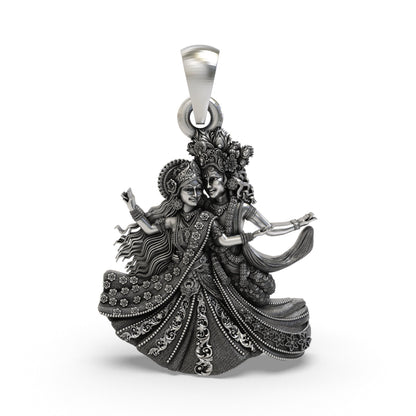 925 Silver Radha Krishna Raas Leela Pendant | Vrindavan Dancing Idol – Shukan Jewellers