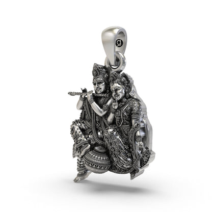 925 Silver Radha Krishna Matki Sitting Pendant | Flute-Playing Vrindavan Couple – Shukan Jewellers