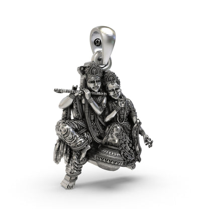 925 Silver Radha Krishna Matki Sitting Pendant | Flute-Playing Vrindavan Couple – Shukan Jewellers