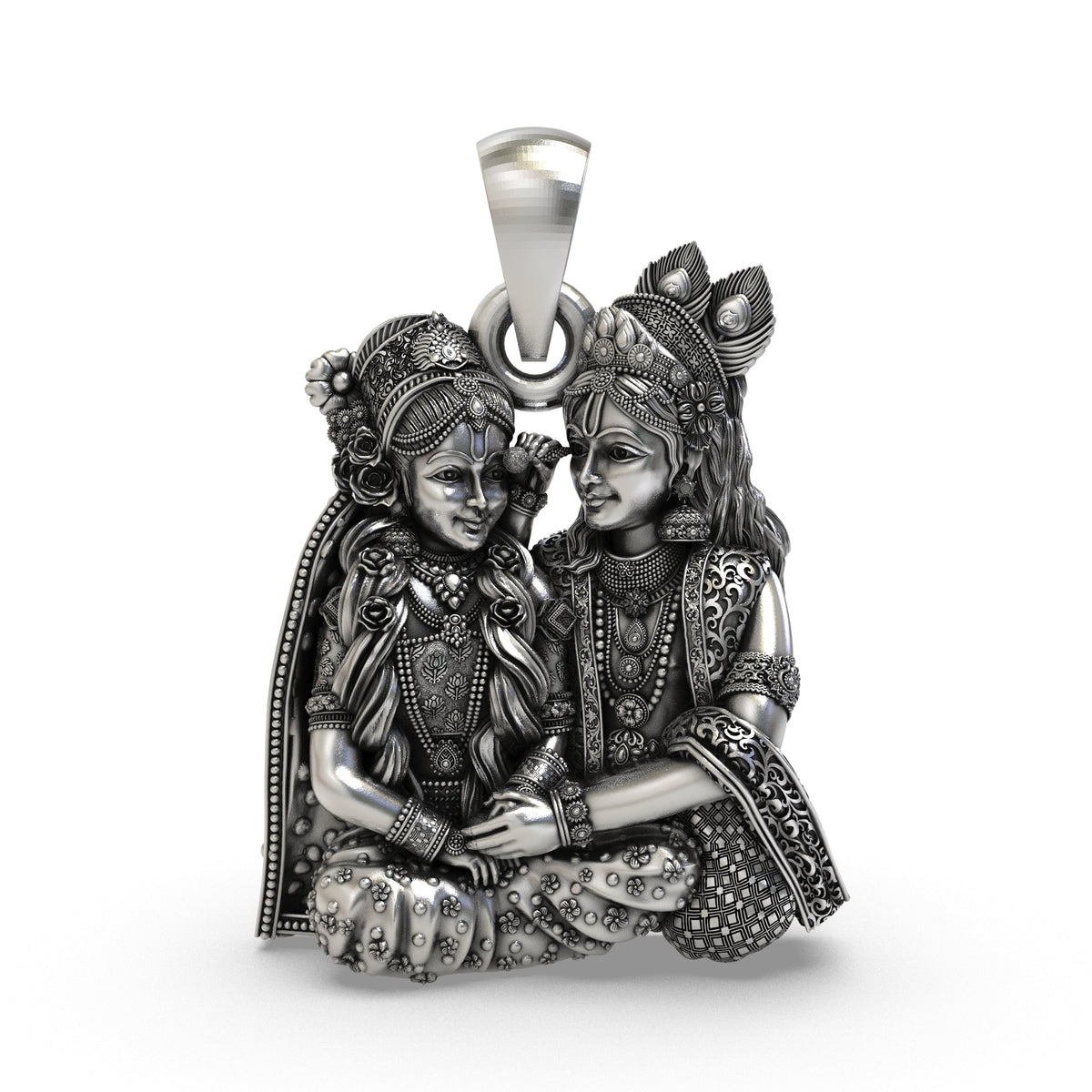 925 Silver Radha Krishna Seated Love Pendant | Vrindavan Couple – Shukan Jewellers