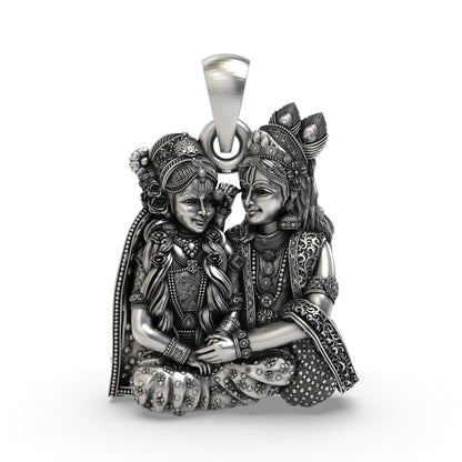 925 Silver Radha Krishna Seated Love Pendant | Vrindavan Couple – Shukan Jewellers