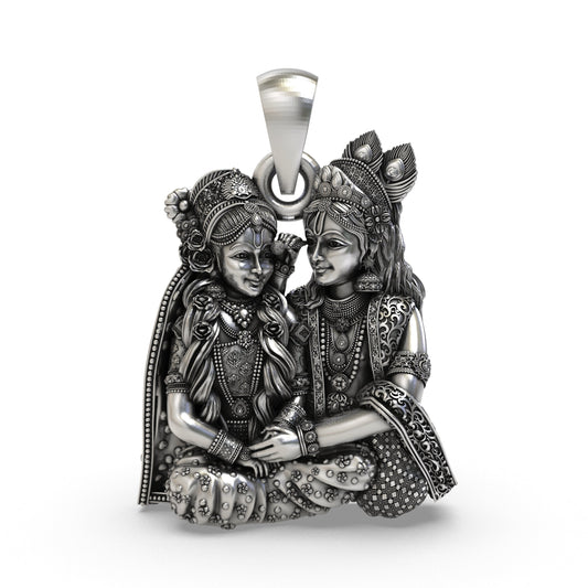 925 Silver Radha Krishna Seated Love Pendant | Vrindavan Couple – Shukan Jewellers