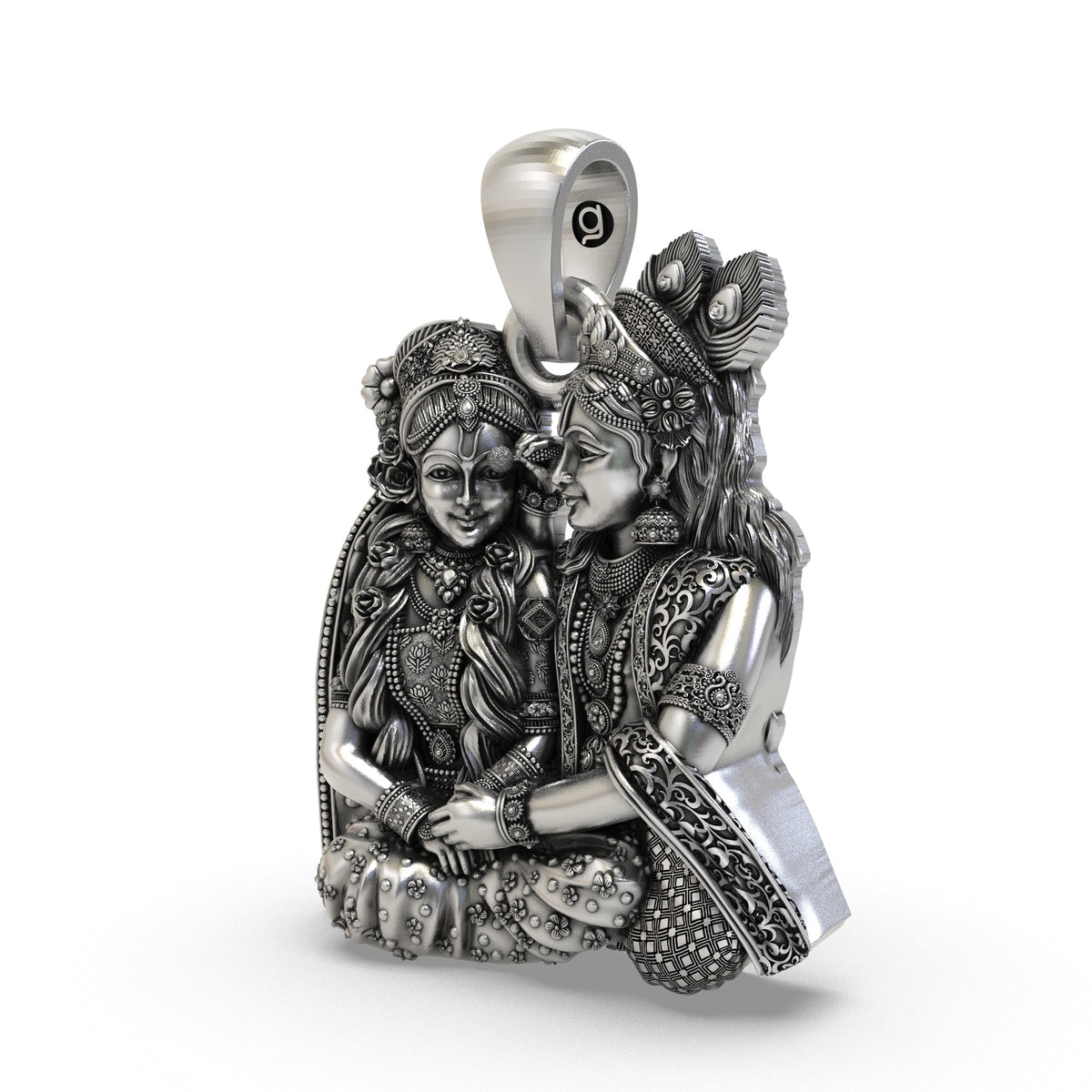 925 Silver Radha Krishna Seated Love Pendant | Vrindavan Couple – Shukan Jewellers
