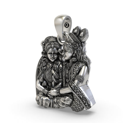 925 Silver Radha Krishna Seated Love Pendant | Vrindavan Couple – Shukan Jewellers