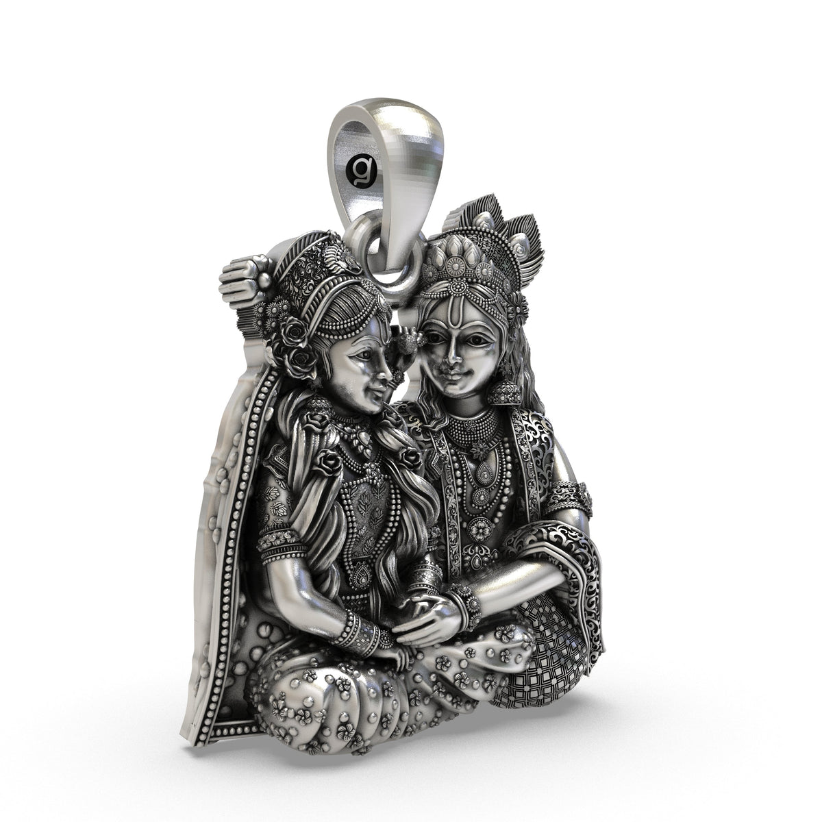 925 Silver Radha Krishna Seated Love Pendant | Vrindavan Couple – Shukan Jewellers