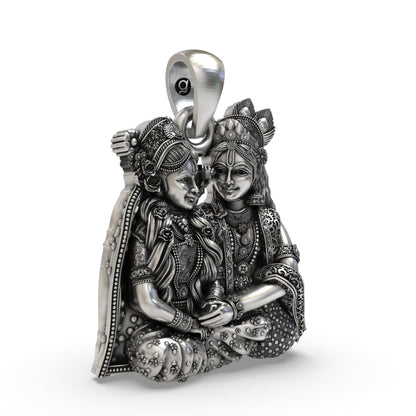 925 Silver Radha Krishna Seated Love Pendant | Vrindavan Couple – Shukan Jewellers