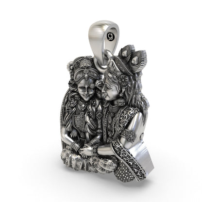 925 Silver Radha Krishna Seated Love Pendant | Vrindavan Couple – Shukan Jewellers