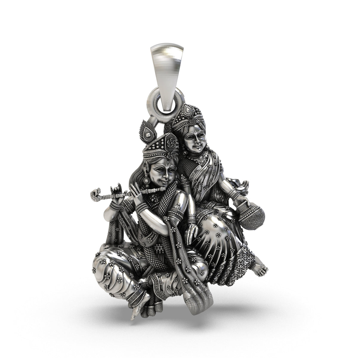 925 Silver Radha Krishna Makhan Matki Pendant | Flute-Playing Vrindavan Idol – Shukan Jewellers