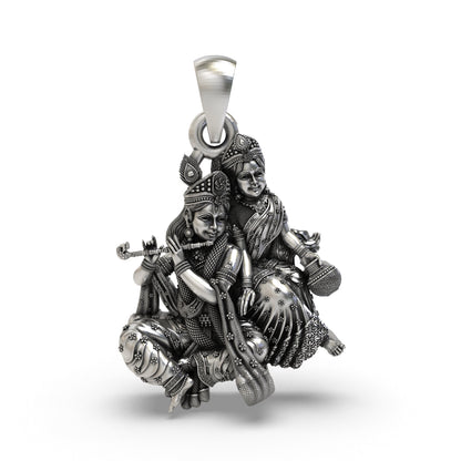 925 Silver Radha Krishna Makhan Matki Pendant | Flute-Playing Vrindavan Idol – Shukan Jewellers