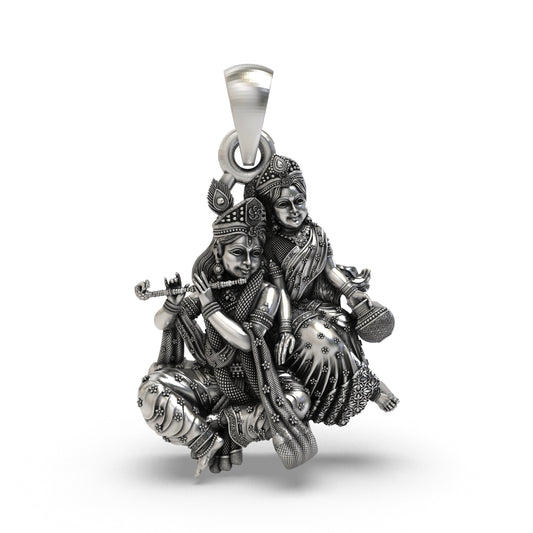 925 Silver Radha Krishna Makhan Matki Pendant | Flute-Playing Vrindavan Idol – Shukan Jewellers