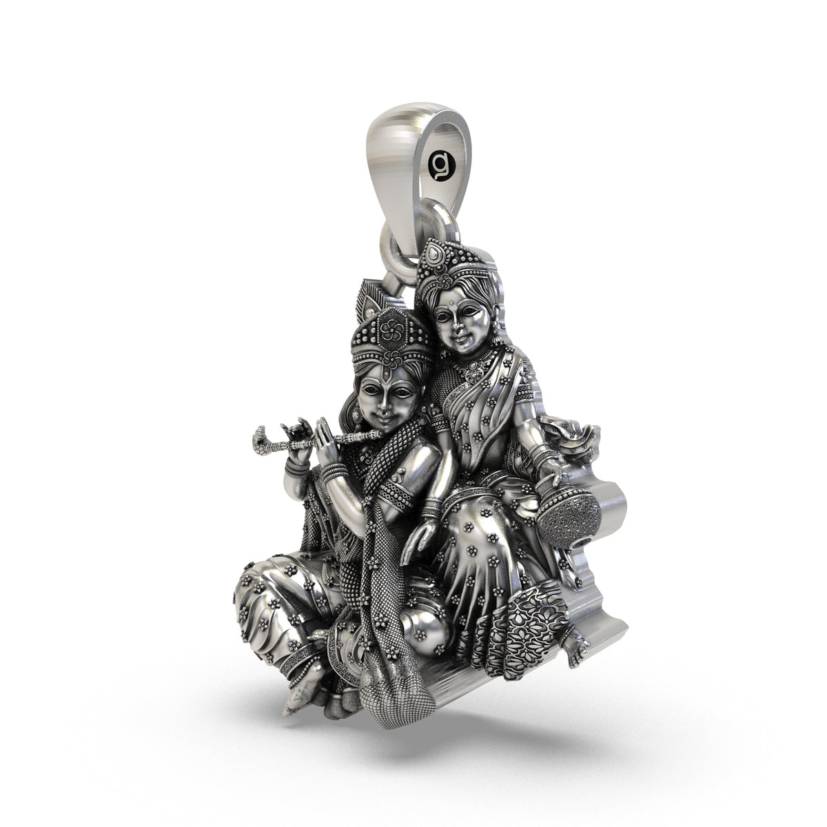 925 Silver Radha Krishna Makhan Matki Pendant | Flute-Playing Vrindavan Idol – Shukan Jewellers