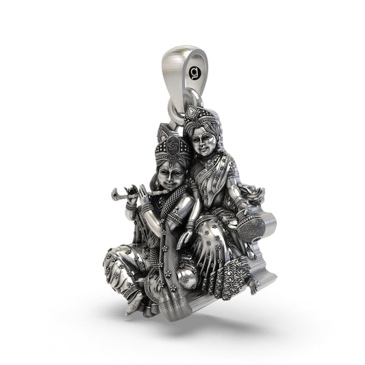 925 Silver Radha Krishna Makhan Matki Pendant | Flute-Playing Vrindavan Idol – Shukan Jewellers