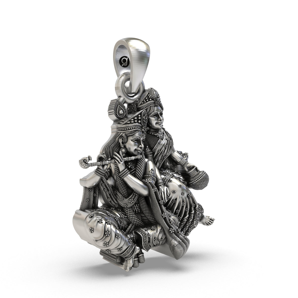 925 Silver Radha Krishna Makhan Matki Pendant | Flute-Playing Vrindavan Idol – Shukan Jewellers