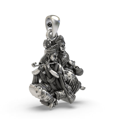 925 Silver Radha Krishna Makhan Matki Pendant | Flute-Playing Vrindavan Idol – Shukan Jewellers