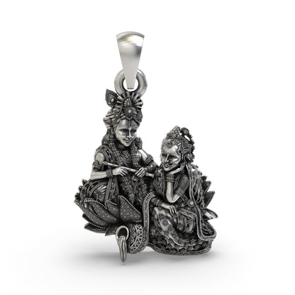 925 Silver Radha Krishna Pendant | Handcrafted Vrindavan Idol – Shukan Jewellers
