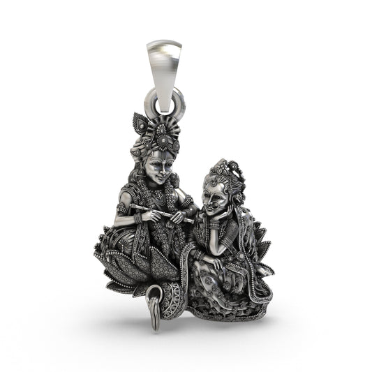 925 Silver Radha Krishna Pendant | Handcrafted Vrindavan Idol – Shukan Jewellers