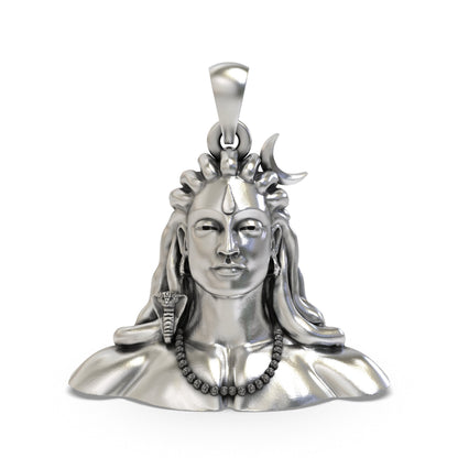 925 Silver Adiyogi Shiva Bust Pendant | Crescent Moon, Snake & Rudraksha – Shukan Jewellers